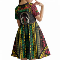 Vanuatu Language Week Kid Short Sleeve Dress Boar Tusk Warrior Tribal Floral Pattern DT05 - Polynesian Pride