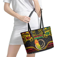 Vanuatu Language Week Leather Tote Bag Boar Tusk Warrior Tribal Floral Pattern