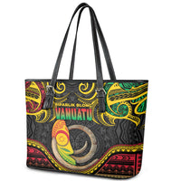 Vanuatu Language Week Leather Tote Bag Boar Tusk Warrior Tribal Floral Pattern