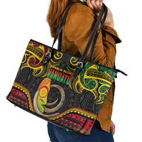 Vanuatu Language Week Leather Tote Bag Boar Tusk Warrior Tribal Floral Pattern