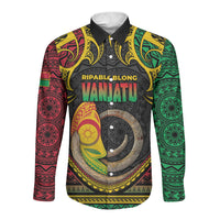 Vanuatu Language Week Long Sleeve Button Shirt Boar Tusk Warrior Tribal Floral Pattern