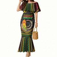 Vanuatu Language Week Mermaid Dress Boar Tusk Warrior Tribal Floral Pattern DT05 Women Black - Polynesian Pride