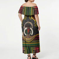 Vanuatu Language Week Off Shoulder Maxi Dress Boar Tusk Warrior Tribal Floral Pattern DT05 - Polynesian Pride