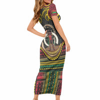 Vanuatu Language Week Short Sleeve Bodycon Dress Boar Tusk Warrior Tribal Floral Pattern DT05 - Polynesian Pride