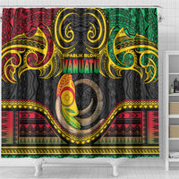 Vanuatu Language Week Shower Curtain Boar Tusk Warrior Tribal Floral Pattern