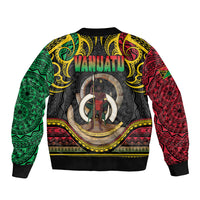 Vanuatu Language Week Sleeve Zip Bomber Jacket Boar Tusk Warrior Tribal Floral Pattern