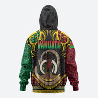 Vanuatu Language Week Zip Hoodie Boar Tusk Warrior Tribal Floral Pattern