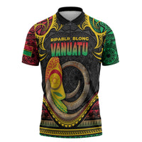 Vanuatu Language Week Zipper Polo Shirt Boar Tusk Warrior Tribal Floral Pattern DT05 Black - Polynesian Pride
