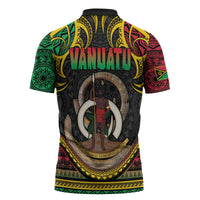 Vanuatu Language Week Zipper Polo Shirt Boar Tusk Warrior Tribal Floral Pattern DT05 - Polynesian Pride