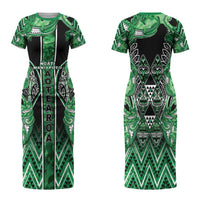 Aotearoa Ngati Maniapoto Family Matching Short Sleeve Bodycon Dress and Hawaiian Shirt Maori Tribal Green Paua Shell Pattern DT05 Mom's Dress Green - Polynesian Pride