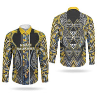 Aotearoa Ngati Raukawa Couples Matching Summer Maxi Dress and Long Sleeve Button Shirt Maori Tribal Yellow And Navy Paua Shell Pattern DT05 - Polynesian Pride