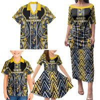 Aotearoa Ngati Raukawa Family Matching Puletasi and Hawaiian Shirt Maori Tribal Yellow And Navy Paua Shell Pattern DT05 - Polynesian Pride