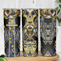 Aotearoa Ngati Raukawa Skinny Tumbler Maori Tribal Yellow And Navy Paua Shell Pattern DT05 - Polynesian Pride