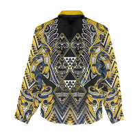 Aotearoa Ngati Raukawa Women Casual Shirt Maori Tribal Yellow And Navy Paua Shell Pattern DT05 - Polynesian Pride