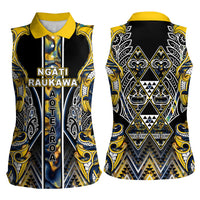 Aotearoa Ngati Raukawa Women Sleeveless Polo Shirt Maori Tribal Yellow And Navy Paua Shell Pattern DT05 - Polynesian Pride