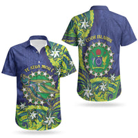 Cook Islands Language Week Couples Matching Short Sleeve Bodycon Dress and Hawaiian Shirt Flying Fish 15 Stars Tribal Patterns DT05 - Polynesian Pride