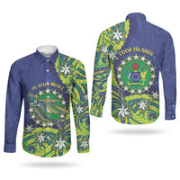 Cook Islands Language Week Couples Matching Short Sleeve Bodycon Dress and Long Sleeve Button Shirt Flying Fish 15 Stars Tribal Patterns DT05 - Polynesian Pride