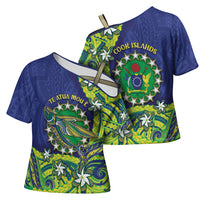 Cook Islands Language Week Cross Shoulder Shirt Flying Fish 15 Stars Tribal Patterns