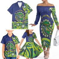 Cook Islands Language Week Family Matching Off The Shoulder Long Sleeve Dress and Hawaiian Shirt Flying Fish 15 Stars Tribal Patterns DT05 - Polynesian Pride