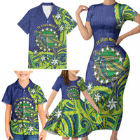 Cook Islands Language Week Family Matching Short Sleeve Bodycon Dress and Hawaiian Shirt Flying Fish 15 Stars Tribal Patterns DT05 - Polynesian Pride