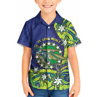 Cook Islands Language Week Kid Hawaiian Shirt Flying Fish 15 Stars Tribal Patterns DT05 Kid Green - Polynesian Pride