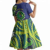 Cook Islands Language Week Kid Short Sleeve Dress Flying Fish 15 Stars Tribal Patterns DT05 - Polynesian Pride