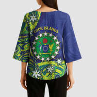 Cook Islands Language Week Kimono Sleeve Blouse Flying Fish 15 Stars Tribal Patterns