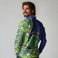 Cook Islands Language Week Long Sleeve Polo Shirt Flying Fish 15 Stars Tribal Patterns