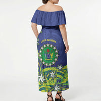 Cook Islands Language Week Off Shoulder Maxi Dress Flying Fish 15 Stars Tribal Patterns DT05 - Polynesian Pride