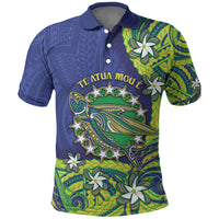 Cook Islands Language Week Polo Shirt Flying Fish 15 Stars Tribal Patterns DT05 Green - Polynesian Pride