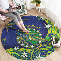 Cook Islands Language Week Round Carpet Flying Fish 15 Stars Tribal Patterns