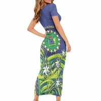Cook Islands Language Week Short Sleeve Bodycon Dress Flying Fish 15 Stars Tribal Patterns DT05 - Polynesian Pride