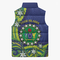 Cook Islands Language Week Sleeveless Puffer Jacket Flying Fish 15 Stars Tribal Patterns