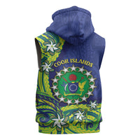 Cook Islands Language Week Sleeveless Zip Hoodie Flying Fish 15 Stars Tribal Patterns