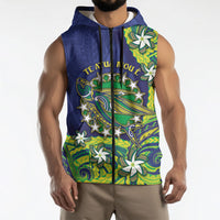 Cook Islands Language Week Sleeveless Zip Hoodie Flying Fish 15 Stars Tribal Patterns
