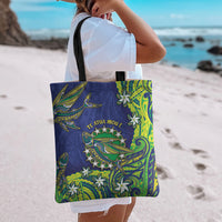 Cook Islands Language Week Tote Bag Flying Fish 15 Stars Tribal Patterns