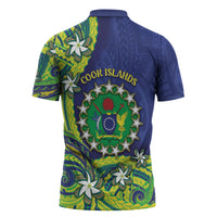 Cook Islands Language Week Zipper Polo Shirt Flying Fish 15 Stars Tribal Patterns DT05 - Polynesian Pride