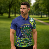 Cook Islands Language Week Zipper Polo Shirt Flying Fish 15 Stars Tribal Patterns DT05 - Polynesian Pride