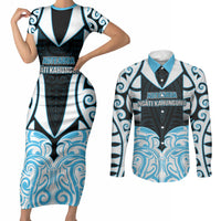 Custom Aotearoa Ngati Kahungunu Couples Matching Short Sleeve Bodycon Dress and Long Sleeve Button Shirt New Zealand Traditional Maori Pattern