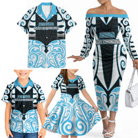 Custom Aotearoa Ngati Kahungunu Family Matching Off The Shoulder Long Sleeve Dress and Hawaiian Shirt New Zealand Traditional Maori Pattern DT05 - Polynesian Pride
