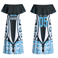 Custom Aotearoa Ngati Kahungunu Family Matching Off Shoulder Maxi Dress and Hawaiian Shirt New Zealand Traditional Maori Pattern DT05 Mom's Dress Blue - Polynesian Pride