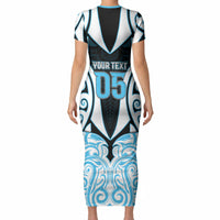 Custom Aotearoa Ngati Kahungunu Short Sleeve Bodycon Dress New Zealand Traditional Maori Pattern DT05 - Polynesian Pride