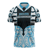 Custom Aotearoa Ngati Kahungunu Zipper Polo Shirt New Zealand Traditional Maori Pattern DT05 Blue - Polynesian Pride