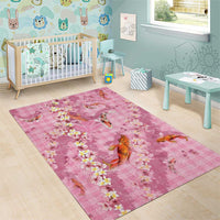 Pink Palaka Hawaiian And Japanese Area Rug Sakura Lei With Koi Fish - Polynesian Pride