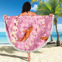 Pink Palaka Hawaiian And Japanese Beach Blanket Sakura Lei With Koi Fish - Polynesian Pride