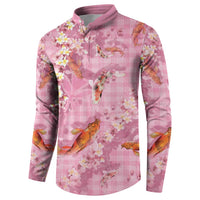 Pink Palaka Hawaiian And Japanese Button Sweatshirt Sakura Lei With Koi Fish DT05 - Polynesian Pride