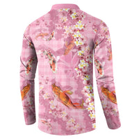 Pink Palaka Hawaiian And Japanese Button Sweatshirt Sakura Lei With Koi Fish DT05 - Polynesian Pride