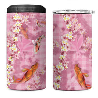 Pink Palaka Hawaiian And Japanese 4 in 1 Can Cooler Tumbler Sakura Lei With Koi Fish - Polynesian Pride