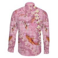 Pink Palaka Hawaiian And Japanese Family Matching Long Sleeve Bodycon Dress and Hawaiian Shirt Sakura Lei With Koi Fish - Polynesian Pride