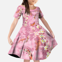 Pink Palaka Hawaiian And Japanese Family Matching Off Shoulder Maxi Dress and Hawaiian Shirt Sakura Lei With Koi Fish - Polynesian Pride